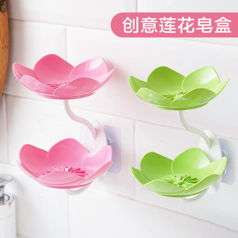 WALL MOUNTED PUNCH FREE LOTUS SOAP HOLDER RACK- DOUBLE LAYER