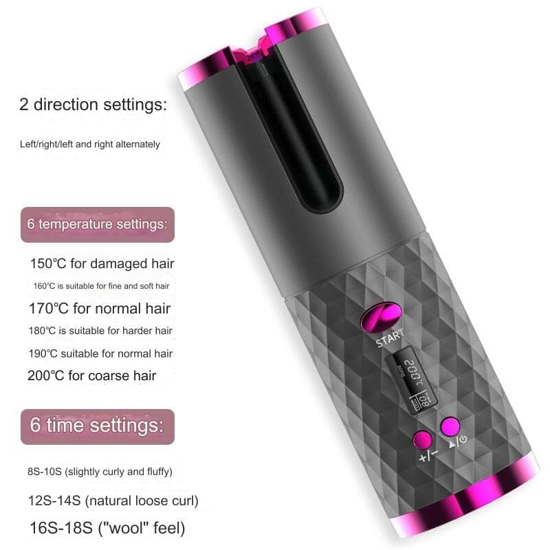 CORDLESS RECHARGEABLE AUTOMATIC HAIR CURLER