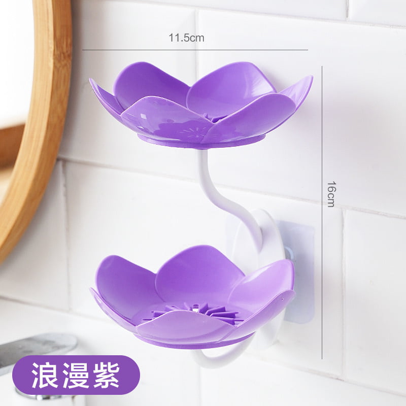 WALL MOUNTED PUNCH FREE LOTUS SOAP HOLDER RACK- DOUBLE LAYER