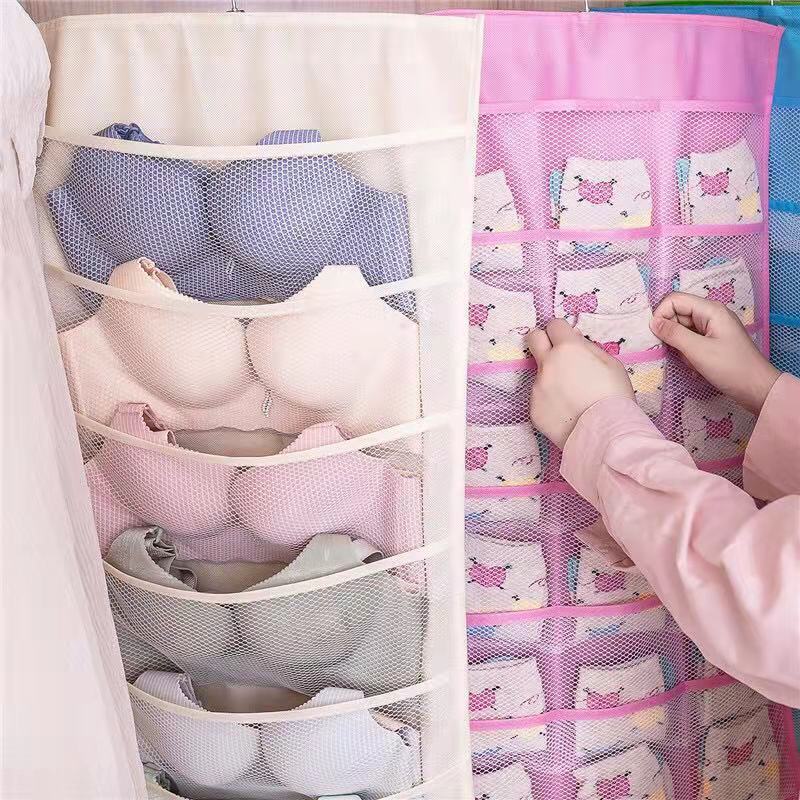 DOUBLE SIDED UNDERWEARS AND SOCK STORAGE BAGCLOTHES HANGING BAG - 24 STORAGE SPACES