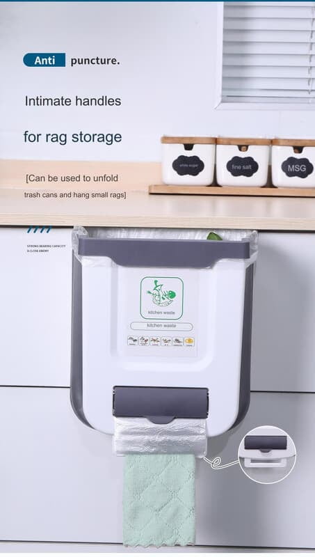 FOLDABLE KITCHEN TRASH CAN CABINET DOOR WALL MOUNTED TRASH CAN WITH TRASH BAG DISPENSER
