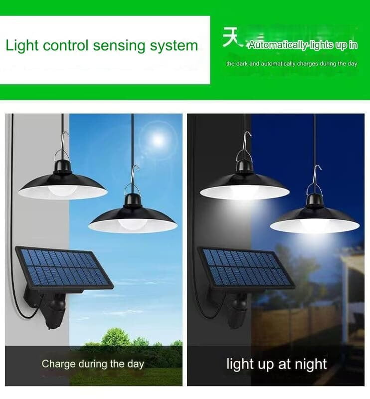 OUTDOOR/INDOOR SOLAR POWER STORAGE WITH TWO CHANDELIER WATER PROOF LIGHTS WITH SOLAR PANEL