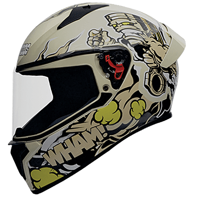 STUDDS THUNDER D10 MATT OFF WHITE N5 YELLOW C/V (L) WITH SPOILER AND MIRROR VISOR
