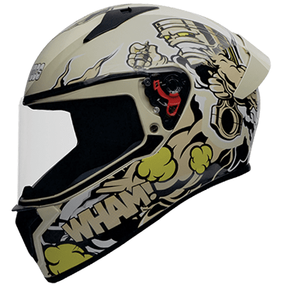 STUDDS THUNDER D10 MATT OFF WHITE N5 YELLOW C/V (L) WITH SPOILER AND MIRROR VISOR