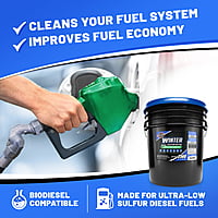 Opti-Lube Winter Anti-gel Diesel Fuel Additive - 5 Gallon Pail with Heavy Duty Pail Pump, 4 Empty LONG NECK 8oz Bottles, Treats up to 2,560 Gallons