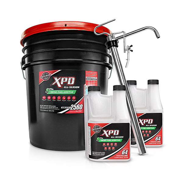 Opti-Lube XPD All-Season Diesel Fuel Additive - 5 Gallon Pail with 1 Heavy Duty Metal Pail Pump and 2 Empty 16oz Dosing Bottles Treats up to 2,560 Gallons
