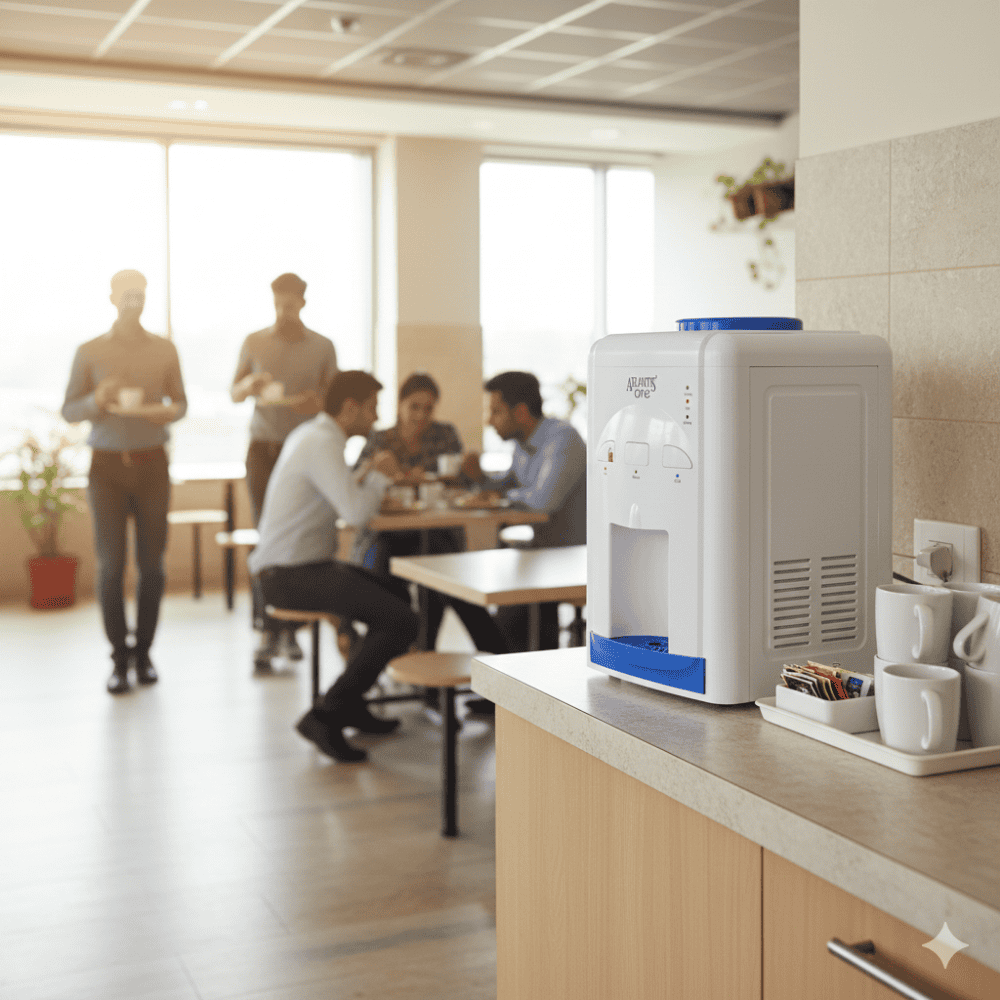 Modern Atlantis One water cooler with three push-button taps and a durable plastic body.