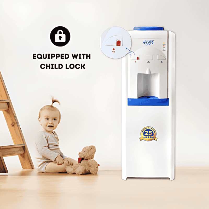 Durable Atlantis One water cooler standing on a hardwood floor showcasing its slim profile.