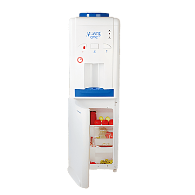 Front view of the Atlantis One floor standing water dispenser with three easy-to-use push taps.