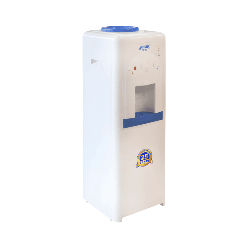 Atlantis One bottled water cooler featuring a compact white design and dual temperature taps.