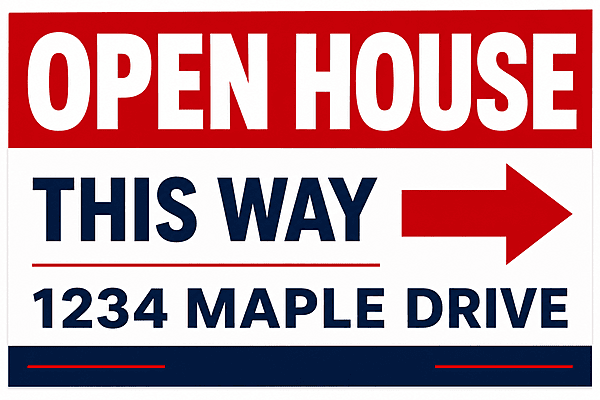 18"W x 12"h Custom OPEN HOUSE Directional Yard Sign