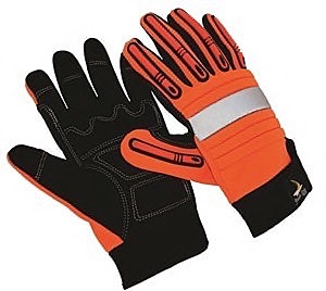 Orange hivis, molded TPR fingers, synthetic leather, EVA foam palm padding