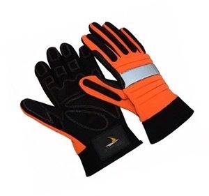 Orange hivis, molded TPR fingers, synthetic leather, EVA foam palm padding, oil resistant