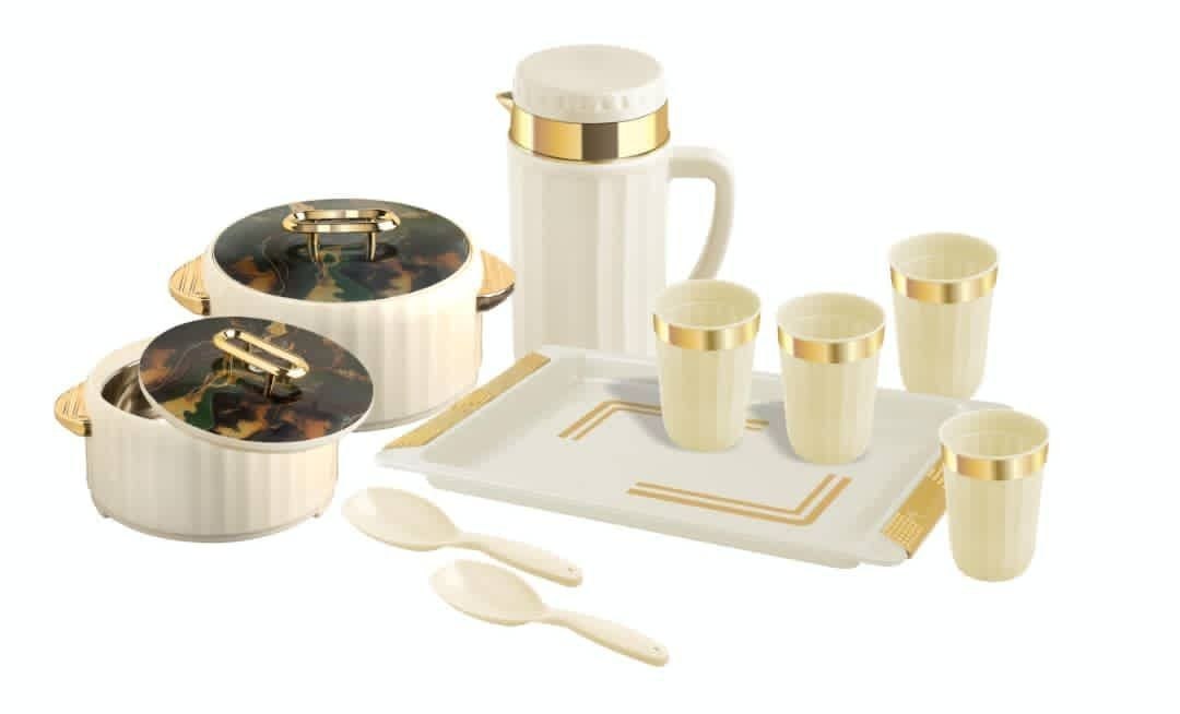 ORION 10 PIECES SET OF FOOD WARMERS, JUG, CUPS AND SPOONS