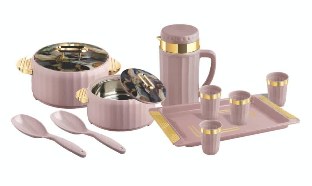 ORION 10 PIECES SET OF FOOD WARMERS, JUG, CUPS AND SPOONS