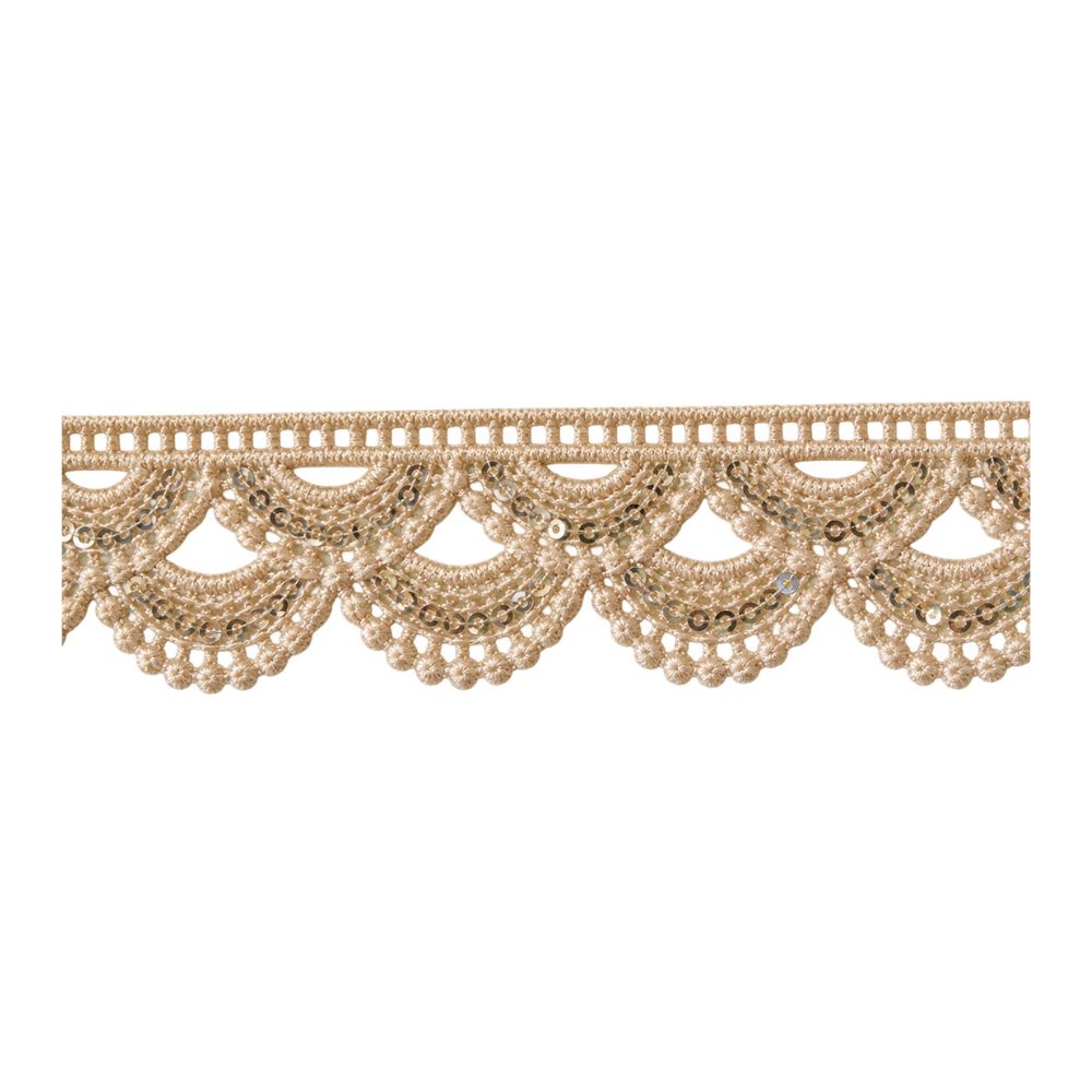 Millare Encaje Ondas con Lentejuelas Champaña x 10 Yardas Millare Encaje Ondas con Lentejuelas Champaña x 10 Yardas