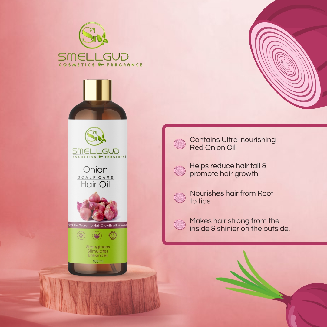 Smellgud Cosmetics Ayurvedic Red Onion Hair Oil with Black Seed Hair Nourishment for Men & Women - Onion Oil for Hair Growth & Hair Fall 100 Ml