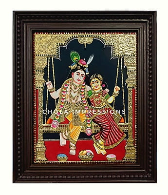 Tradtional Style Radha Krishna on Swing Tanjore Painting - Medium to Big sizes Tradtional Style Radha Krishna on Swing Tanjore Painting - Medium to Big sizes