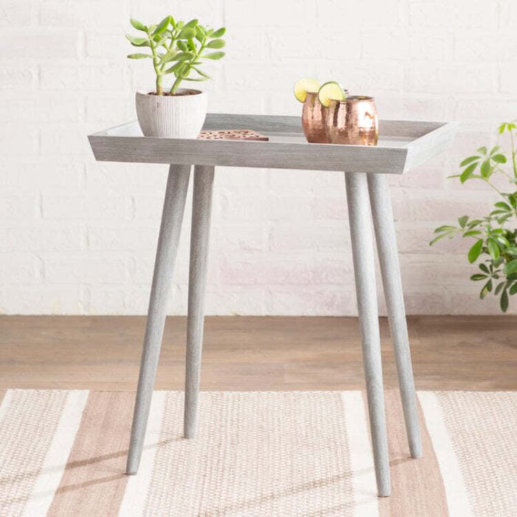 Modern Tray Top End Table | Chic Grey Side Table with Tapered Legs