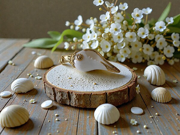 Large Shell Pendant With Gold and Emerald Accents