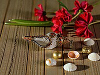 Shell Pendant Orange, Blue, and Gold