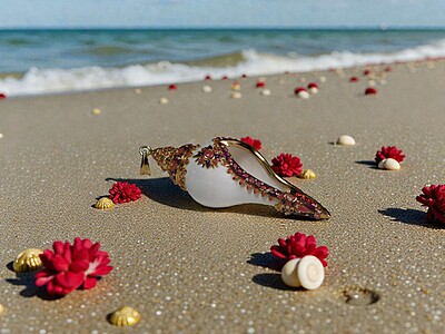 Shell Pendant Purple, Orange, and Gold Accents