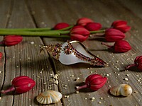 Shell Pendant Purple, Orange, and Gold Accents Shell Pendant Purple, Orange, and Gold Accents