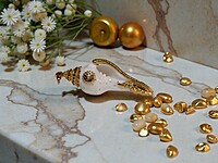 Shell Pendant with Gold Accents, Fire Insignia clasp, and Multicolor Gemstones