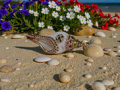 Shell Pendant with Gold, Pink, and Green Accents