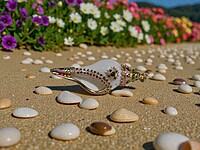 Shell Pendant with Gold, Pink, and Green Accents