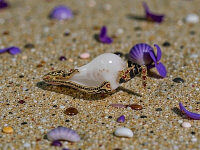 Shell Pendant with Black accents and Red Gemstones