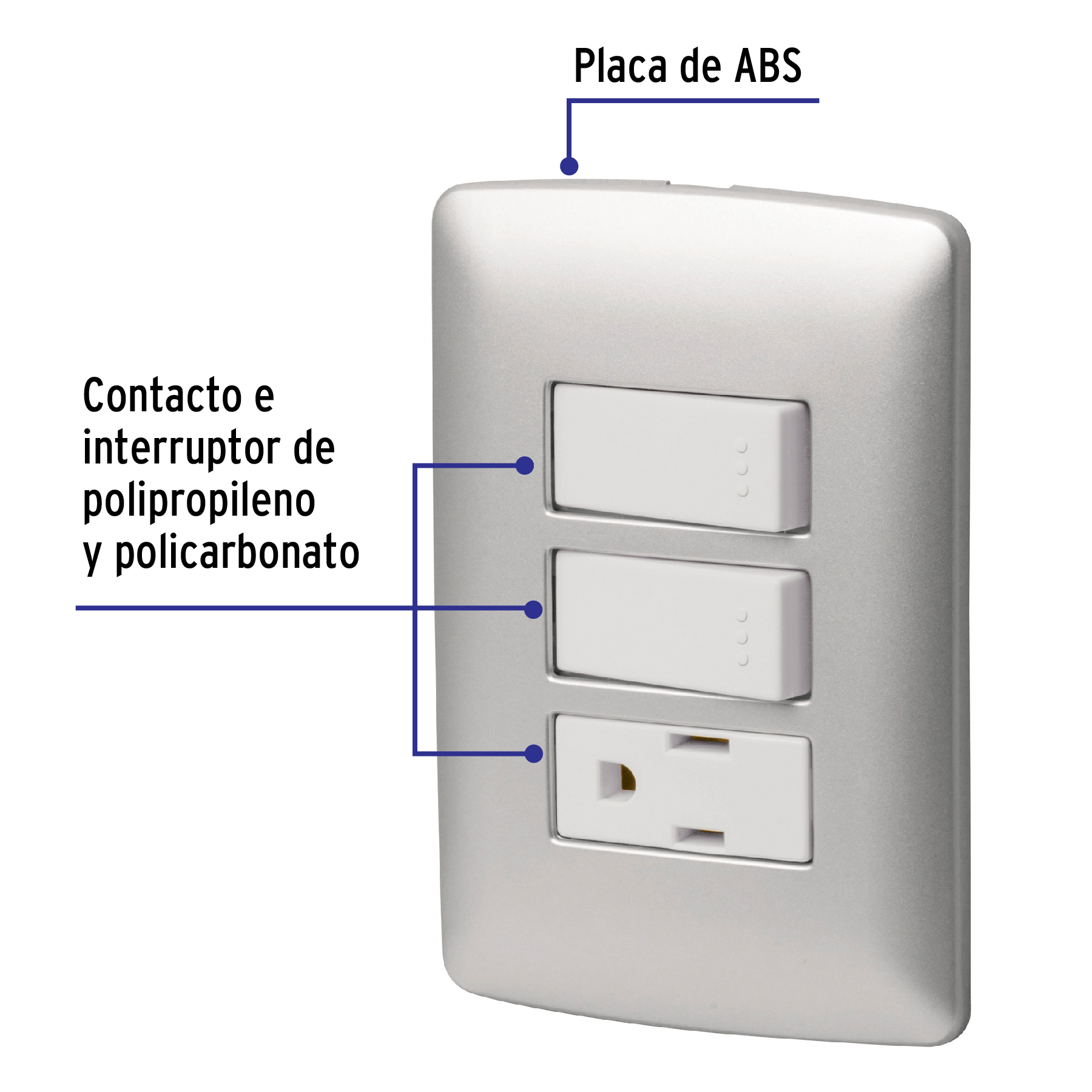 Placa armada contacto 2 interruptores, plata, línea Italiana - PA-APCO-I2P / 46474