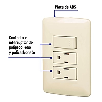 Placa armada 2 contactos e interruptor,marfil,línea Italiana - PA-APCO-I3 / 48668
