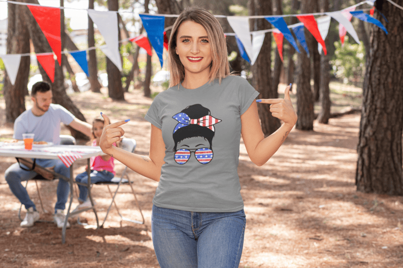 Messy Bun Stars & Stripes Patriotic T-shirt
