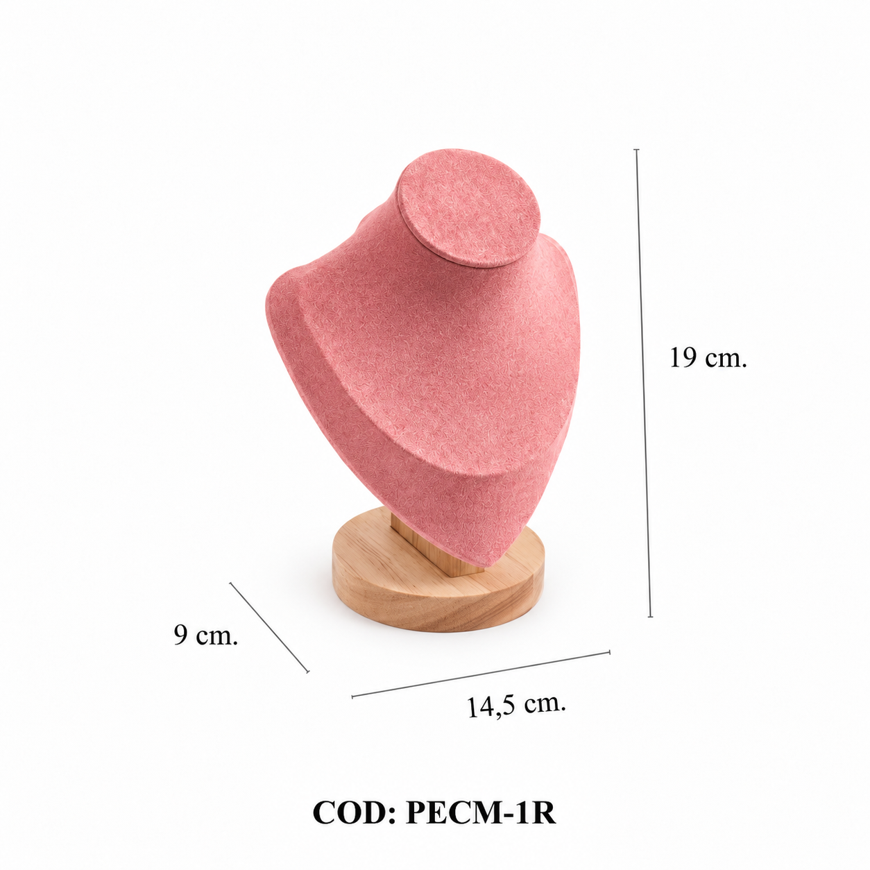 EXHIBIDOR PECHERA MEDIDA 1 CON BASE DE MADERA ROSA - (NLQ91)