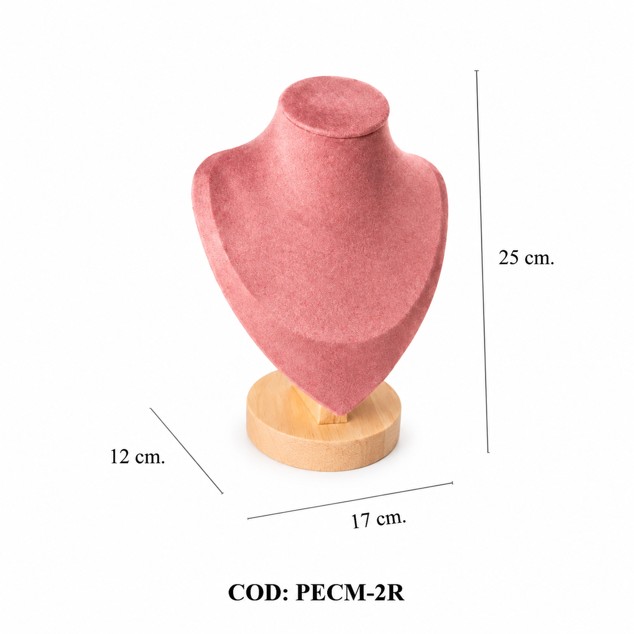 EXHIBIDOR PECHERA MEDIDA 2 CON BASE DE MADERA ROSA - (NLQ86)