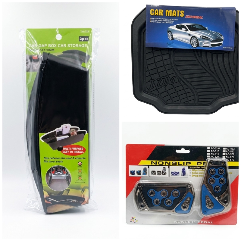 4-in-1 Car Interior Upgrade Kit,  Anti-Slip Floor Mat, Seat Gap Organiser Box, Non-Slip Pedal Cover