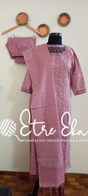 Partywear Banarasi Salwar Set- Handwoven and Hand Embroidered with Pencil Pant and Dupatta