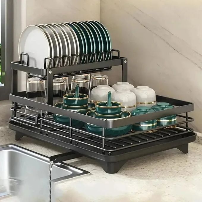 2 LAYERS PLATE RACK  PLATE DRAINER DISH RACK - BLACK