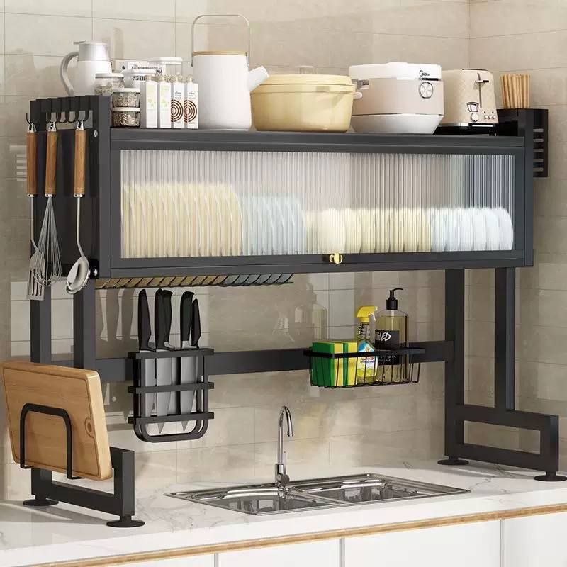 85CM OVER THE SINK COVERED PLATE RACK/ DISH DRAINER WITH UTENSILS RACKS & CUTLERIES STORAGE