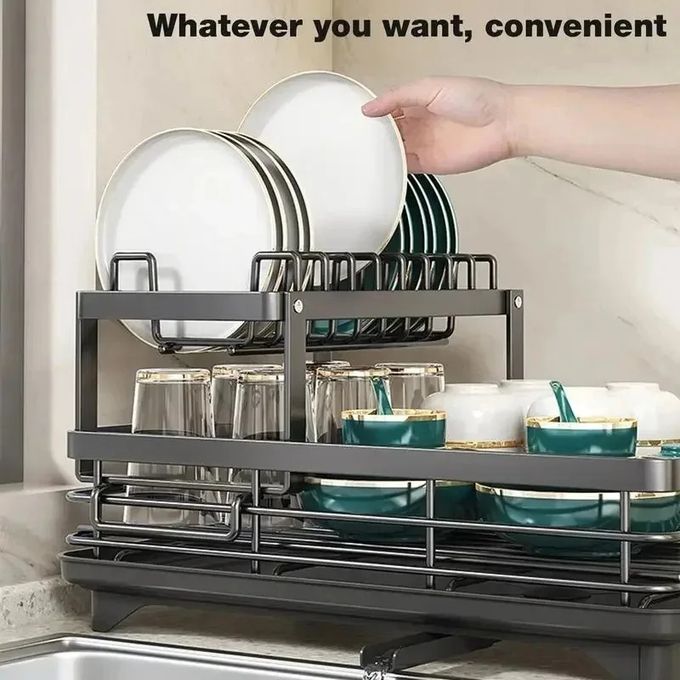 2 LAYERS PLATE RACK  PLATE DRAINER DISH RACK - BLACK