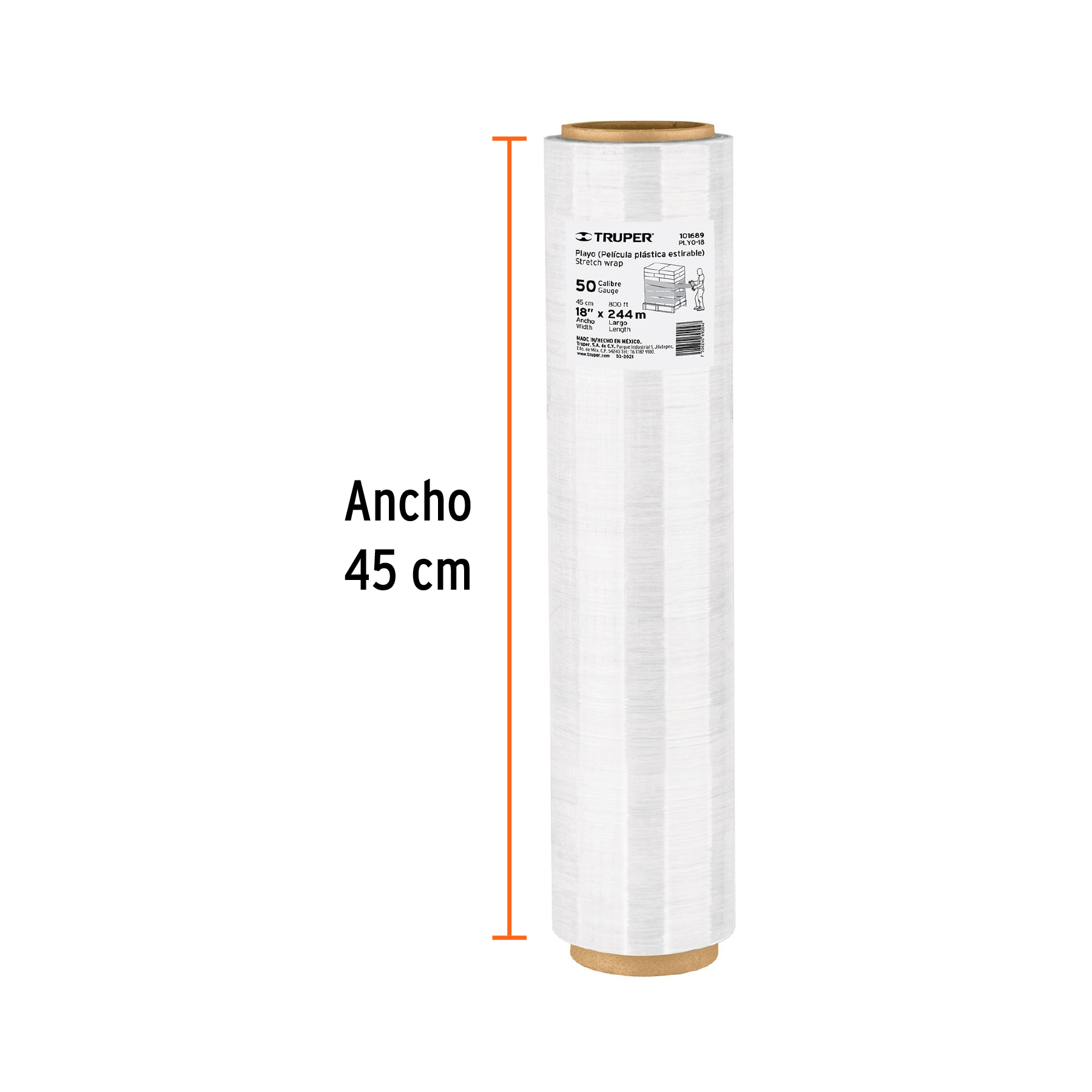 Rollo de 244 m película plástica estirable ancho 18' cal 50 - PLYO-18 / 101689