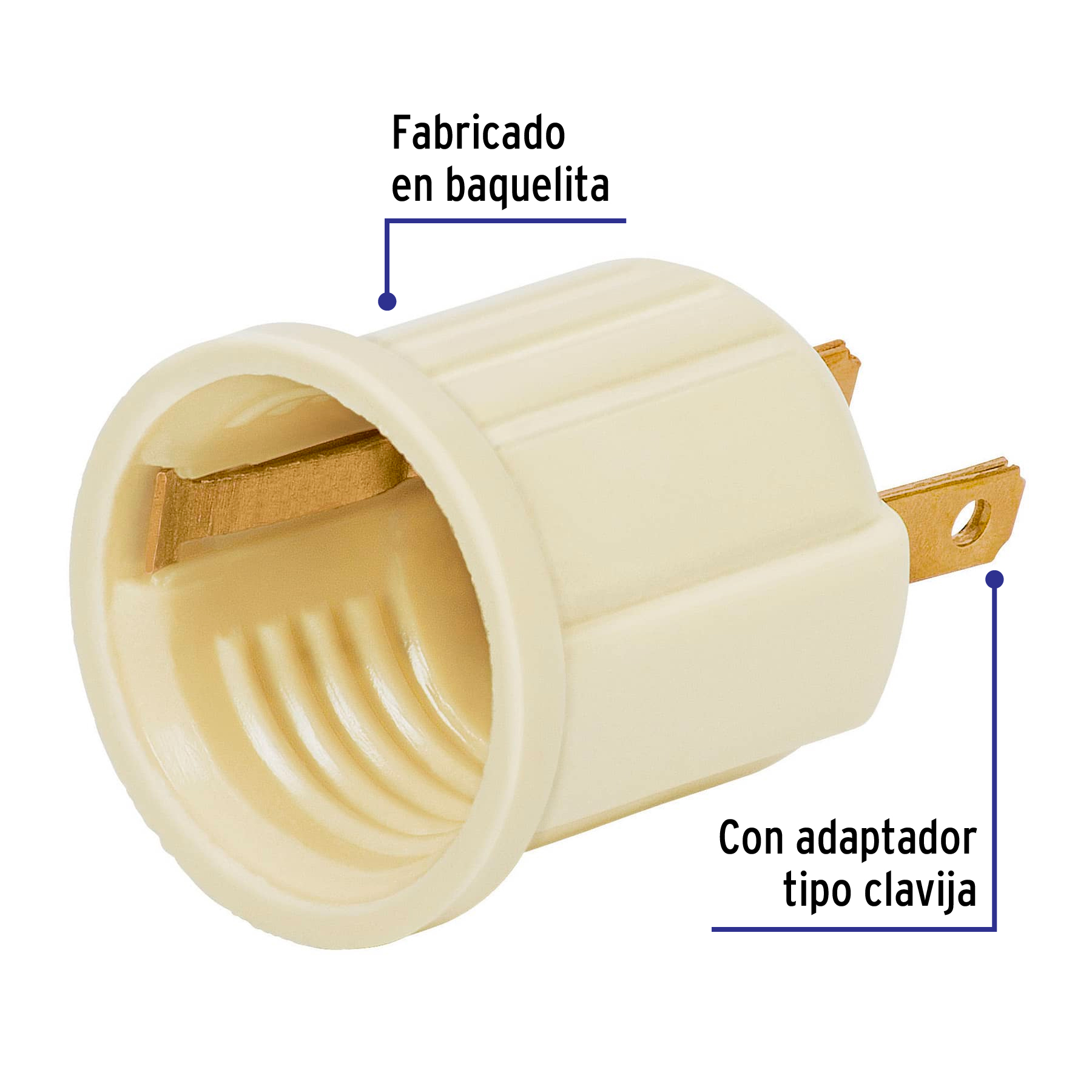 Portalámpara de baquelita, con adaptador, marfil, Volteck - POBA-20 / 46525