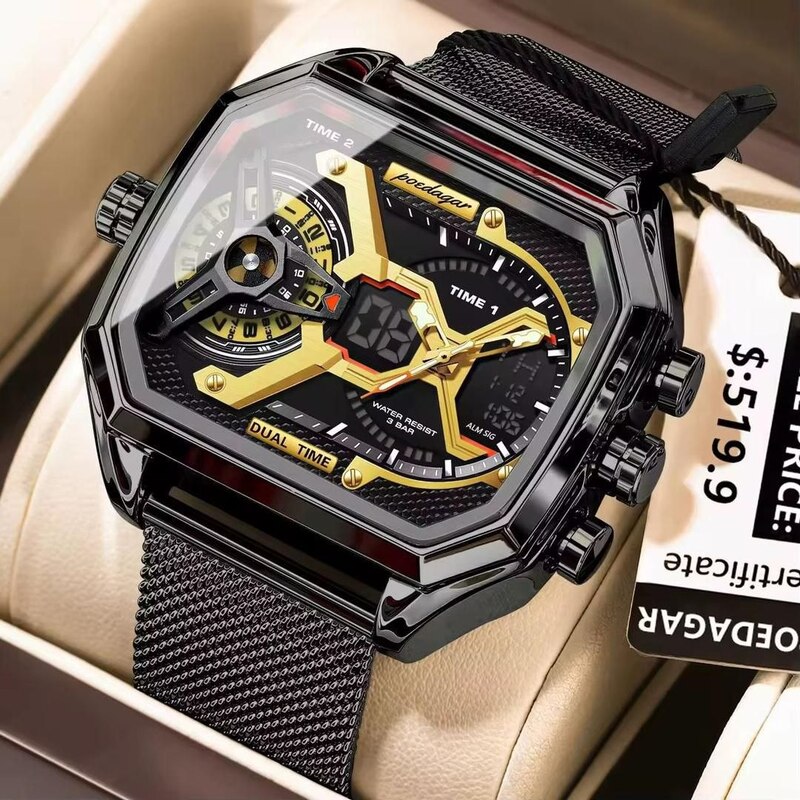 POEDAGAR CHAIN 2IN1 - DIGITAL AND ANALOG - BLACK/GOLD