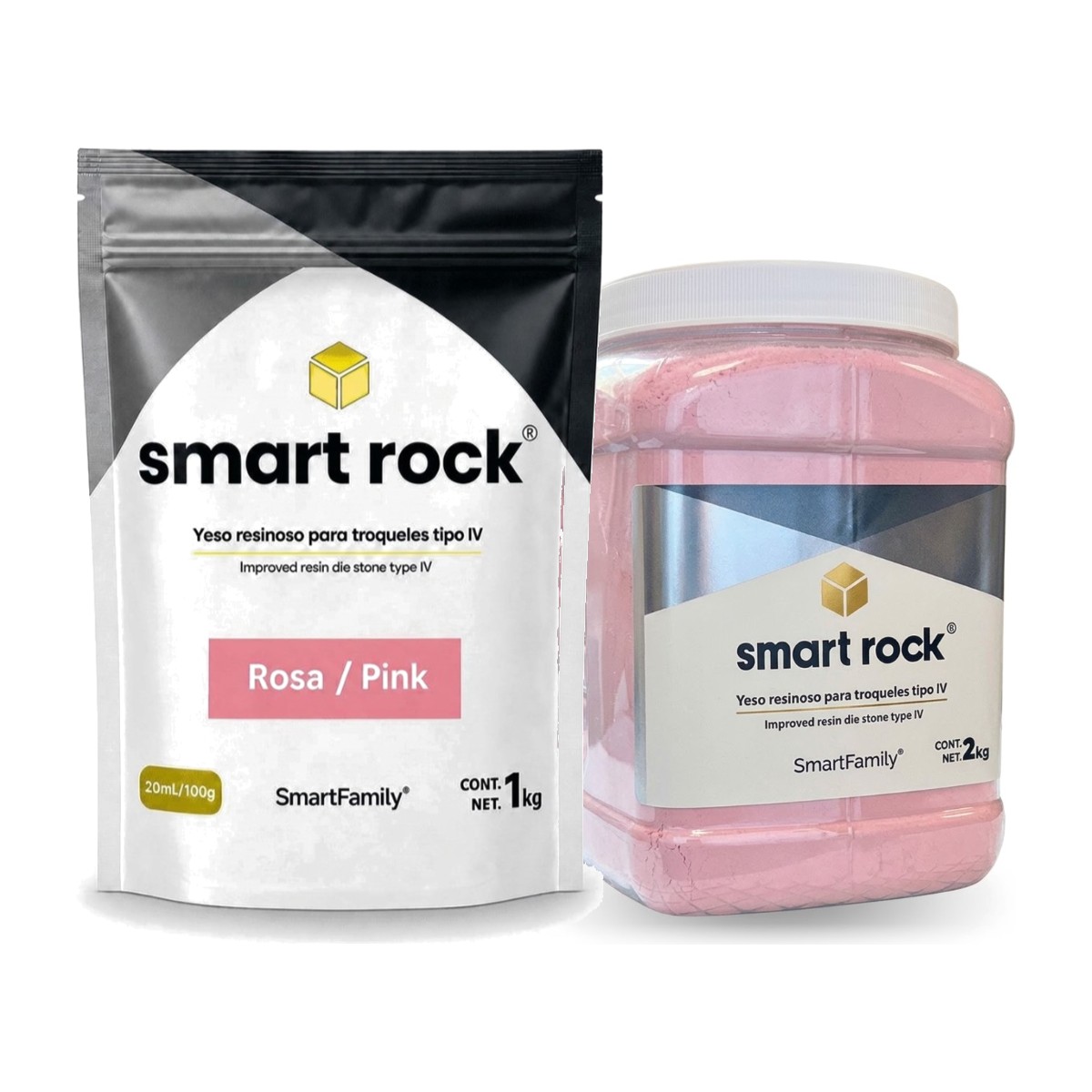SmartRock rosa en bolsa de 1 kg y en bote de 2 kg