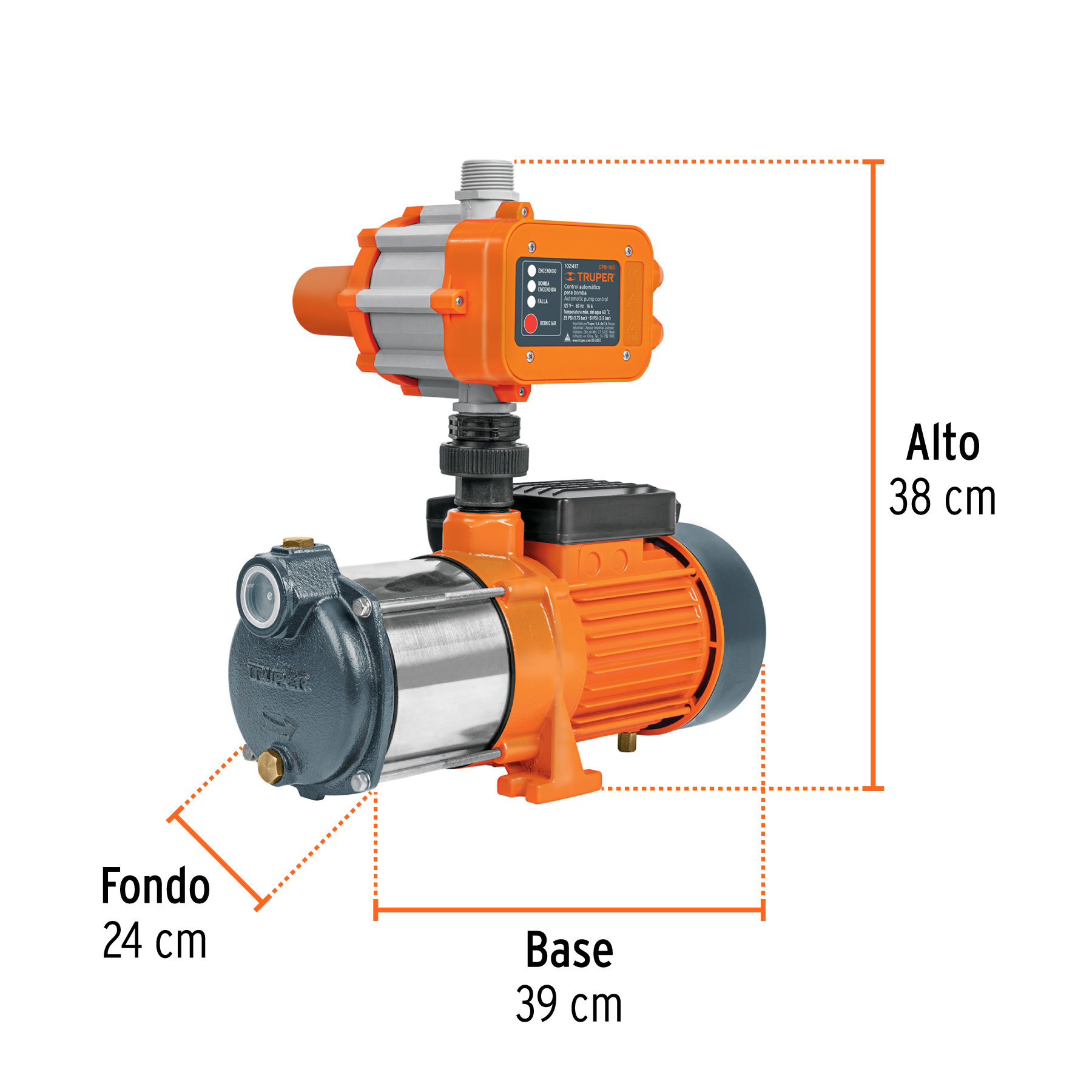 Bomba presurizadora multietapas 1 HP con control, Truper - 102386 - PREM-1 - Caja con 1 Pieza – Master 0