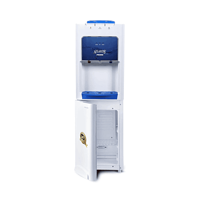 Atlantis Prime water dispenser with integrated cooling cabinet and three push-button faucets.