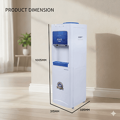 Modern Atlantis Prime bottled water dispenser in a sleek white and blue finish.