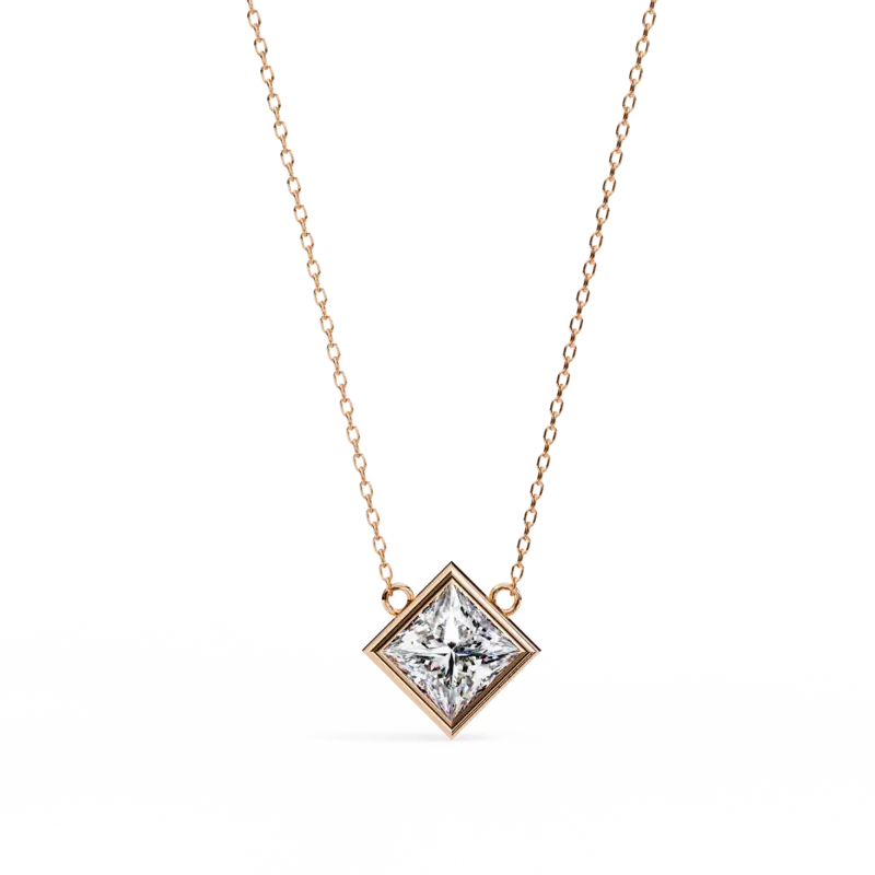 Princess Cut Bezel Diamond Necklace