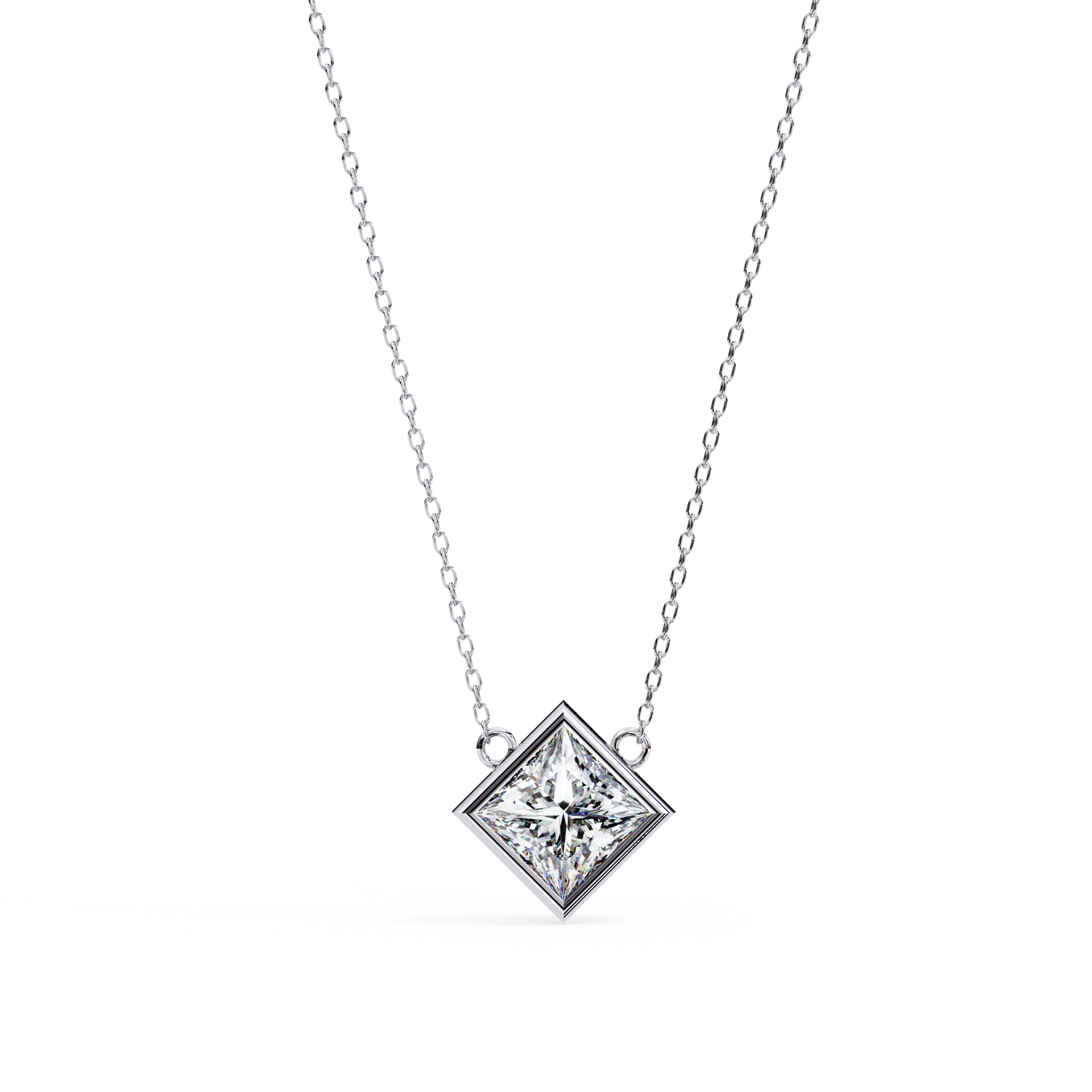 Princess Cut Bezel Diamond Necklace